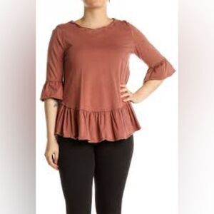 NWT Altar’d State $65 Burnt Orange Ruffle Babydoll Long Sleeve Tee 100% Cotton M